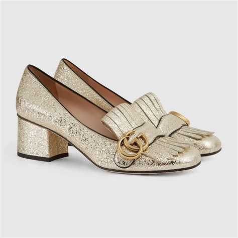 gucci gold metallic heels|gucci heel price.